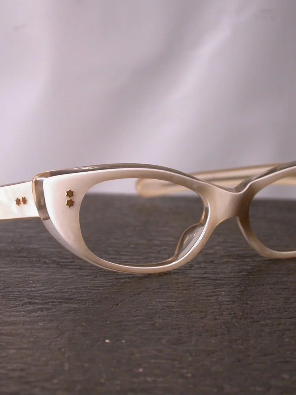Vintage Soiree Fancy Pearl White Cat Eye Eyeglasses Frames Made In France
